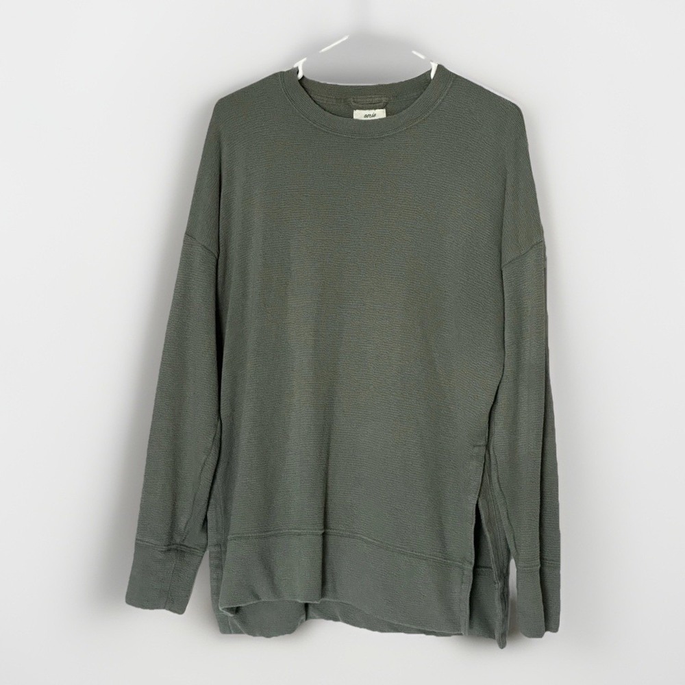 Aerie Green Knit Crewneck Sweatshirt‎ XS Oversized Cozy Textured Pullover